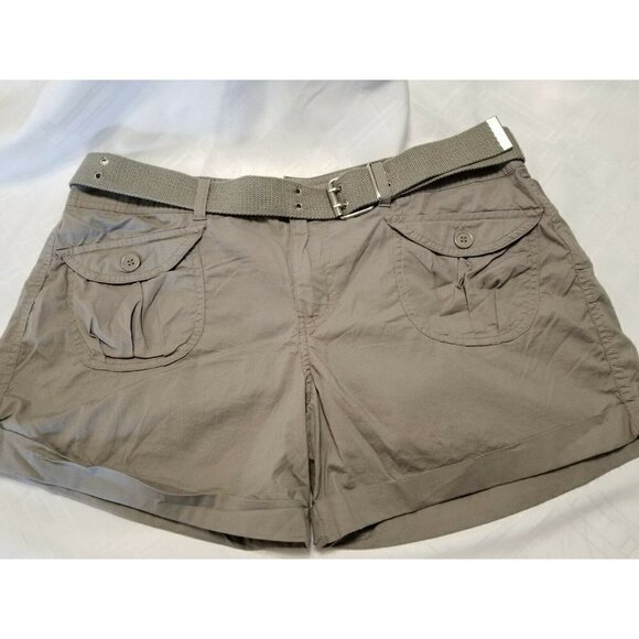 Bongo Shorts Khaki Gray Cuffed Hem Button Pockets Webbed Belt Junior Size 15 - Picture 1 of 11